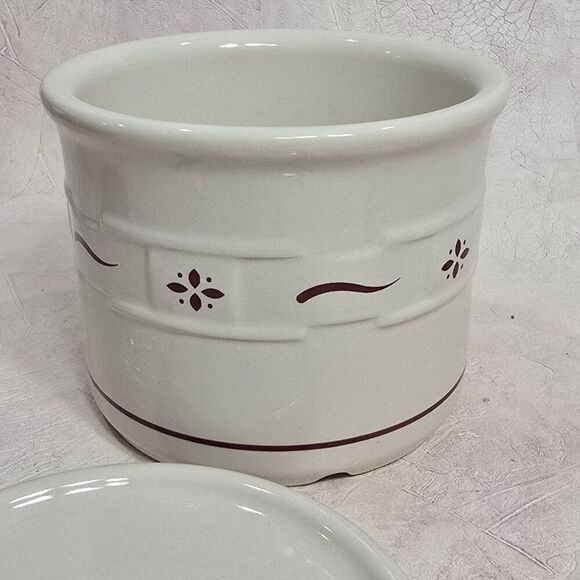 Longaberger 4" Pottery Heritage Red White One Pint Crock with lid - Picture 6 of 8